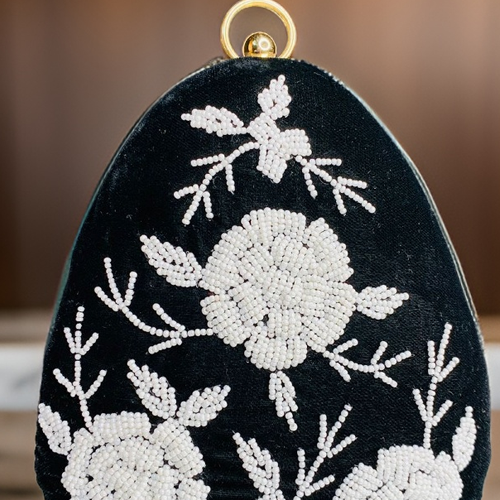 Badam Shaped Embroidered Clutch Bag for women