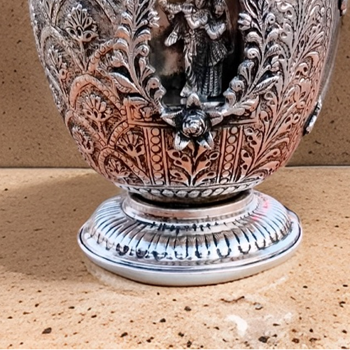 German silver antique Radha Krishna flower vase / flower pot