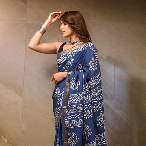 Maheshwari border silk saree with blouse piece