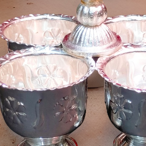 German silver 4 cup peacock kumkum stand