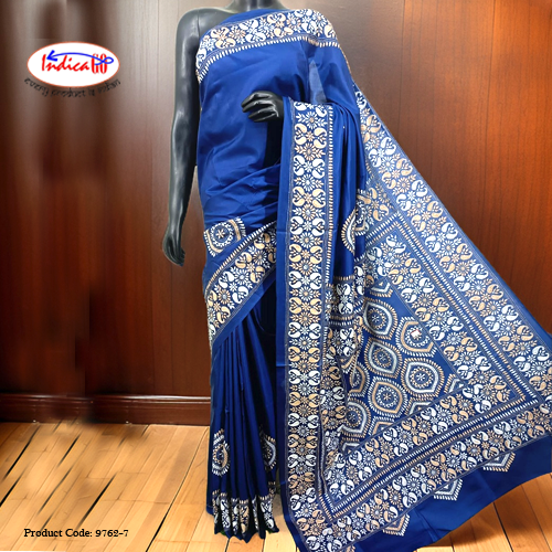 Pure Banglore silk kantha stitch saree with silk mark with blouse piece176