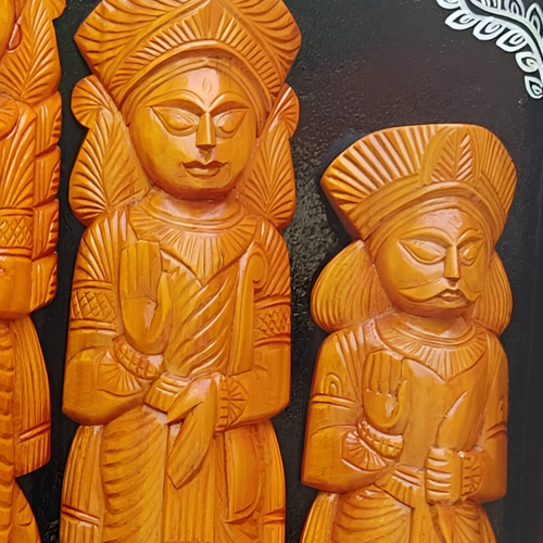 Wooden Maa Durga with full family idol set