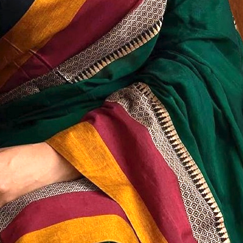 Broad Border Handloom Women's Khadi cotton saree