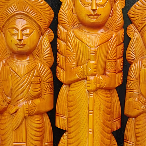 Wooden Maa Durga with full family idol set