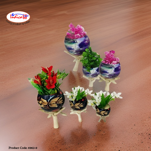 Meena planter with wooden stand set of 6