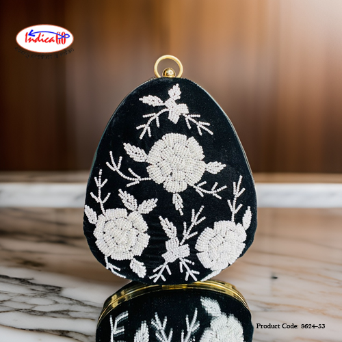 Badam Shaped Embroidered Clutch Bag for women